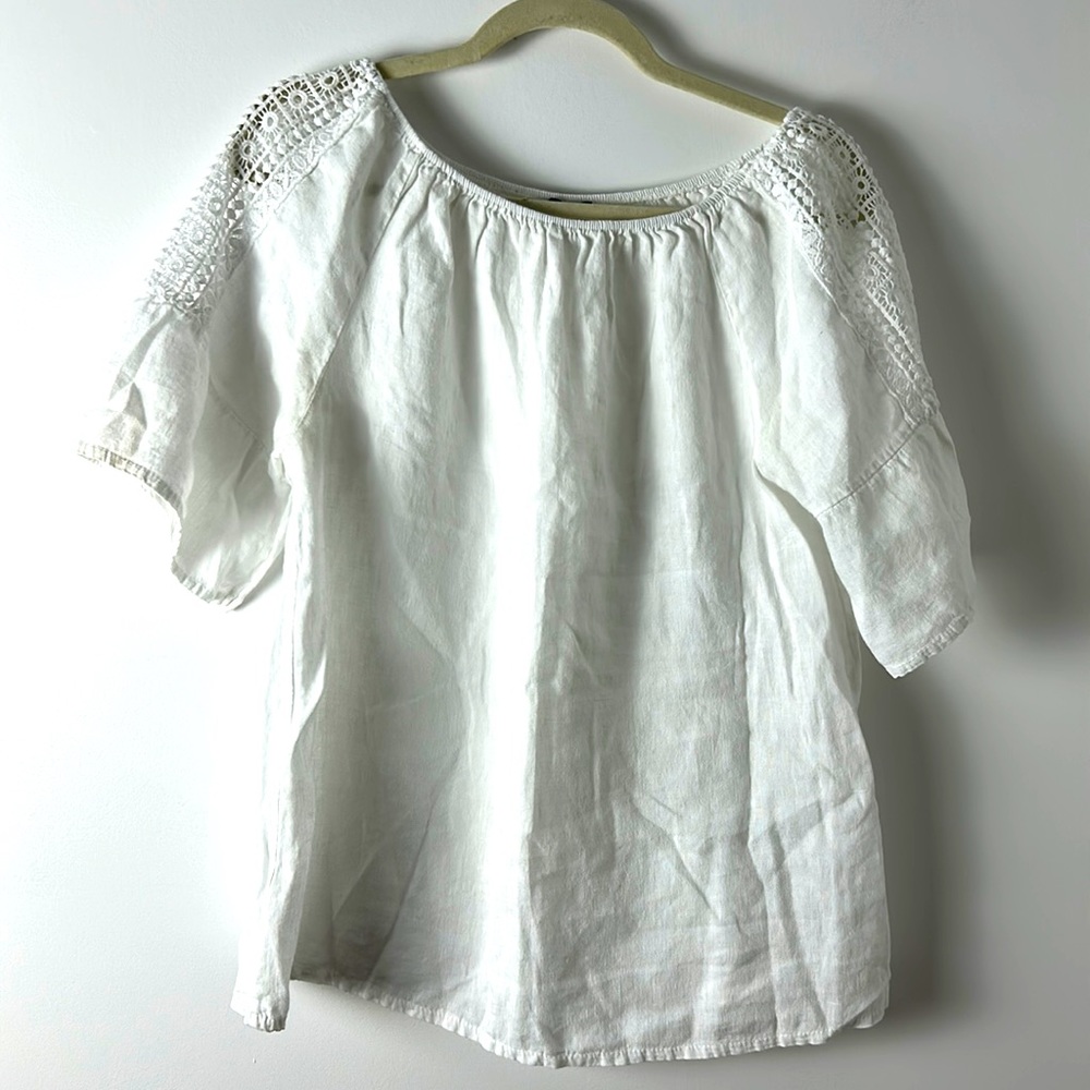 Terzo Millennio made in Italy 100% linen top with crotchet bell short sleeve L